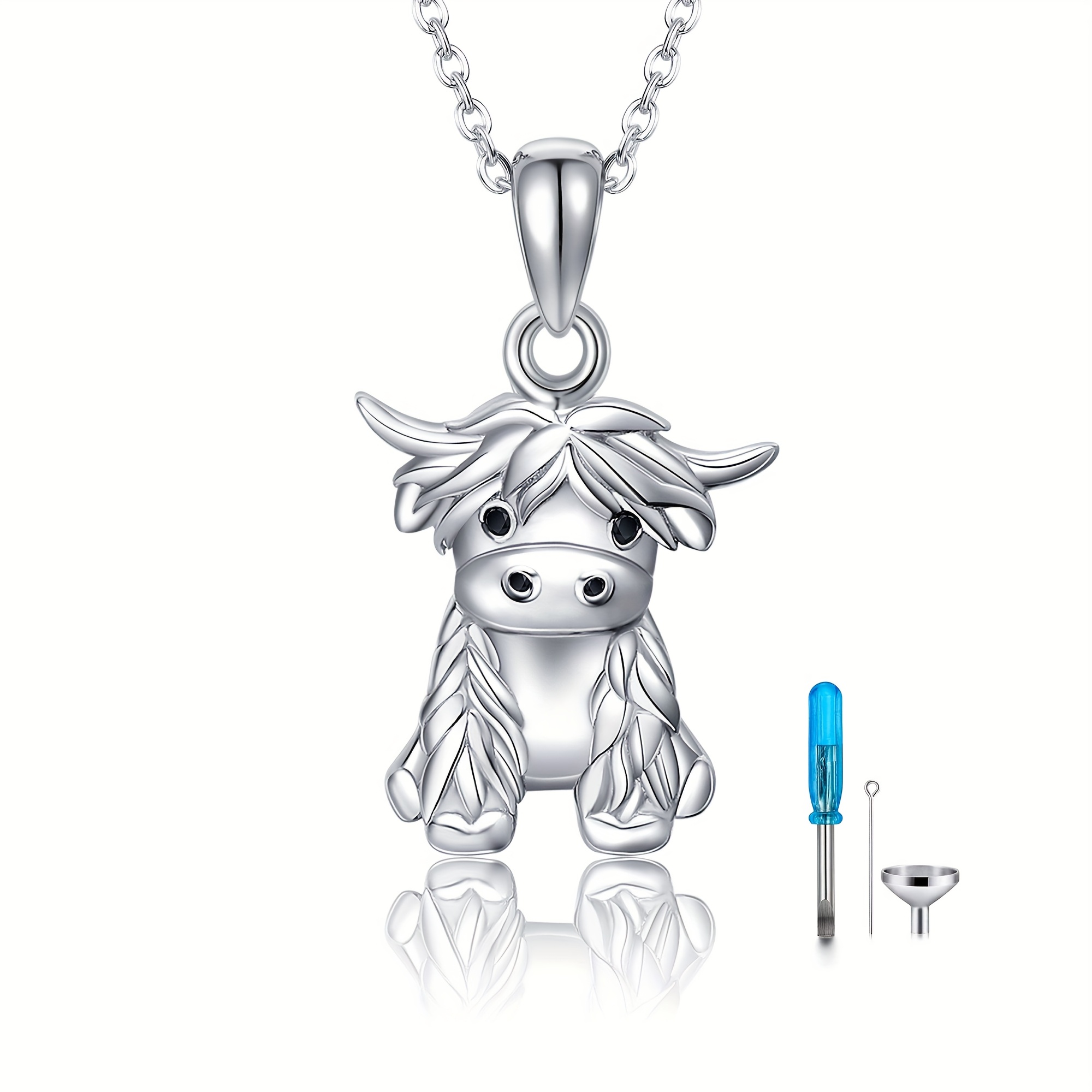 925 Silver Highland Cow Urn Necklace for Ash Cremation Jewelry